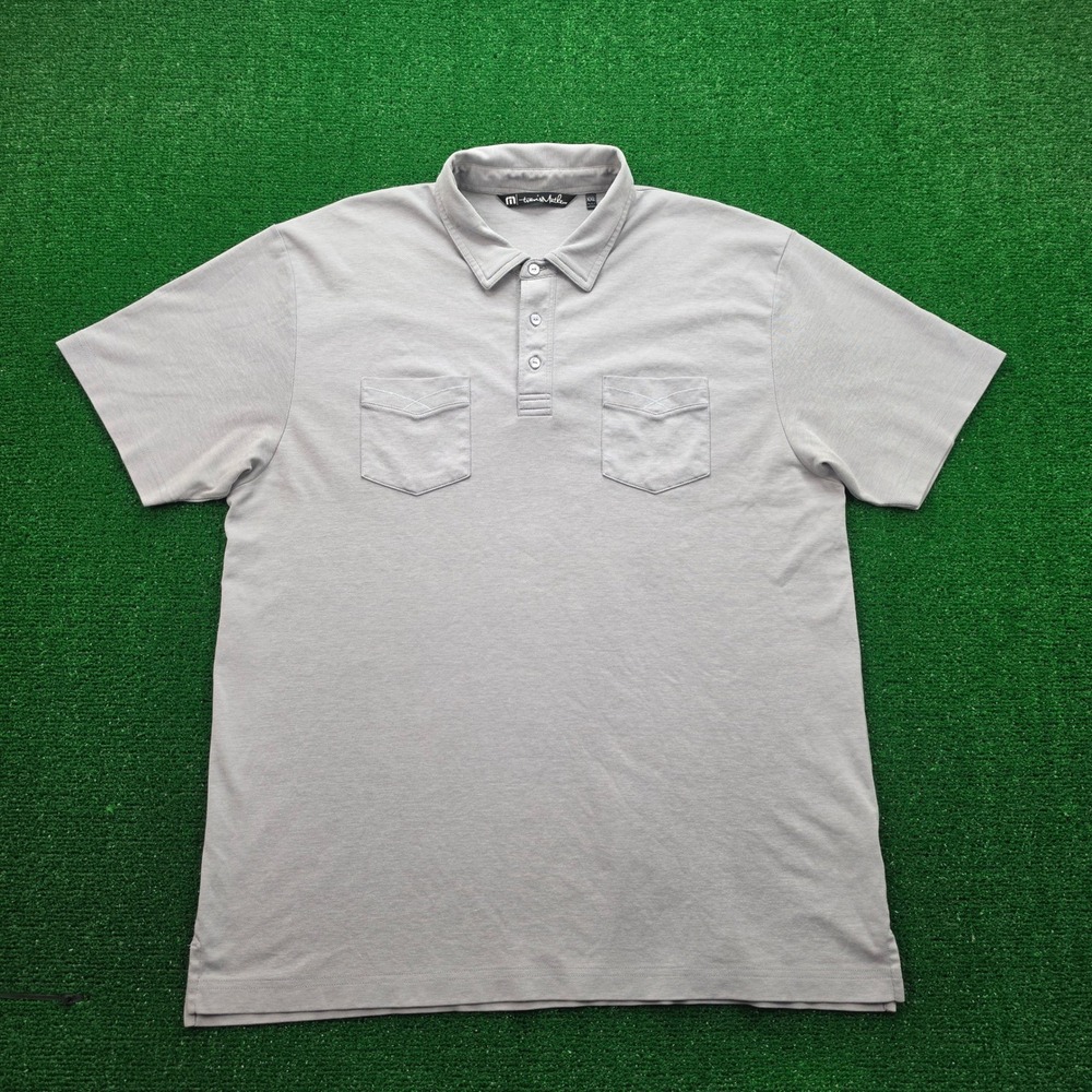 Travis Mathew Polo Shirt Mens 2XL/XL Gray Golf Pima Cotton Blend Dual Pocket